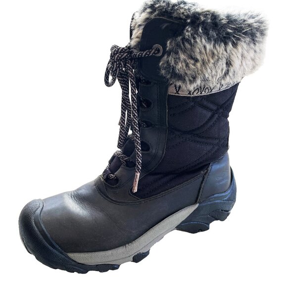 KEEN Hoodoo III Boots 6 Black Leather Waterproof Winter Snow Faux Fur Mid Calf - Picture 6 of 12
